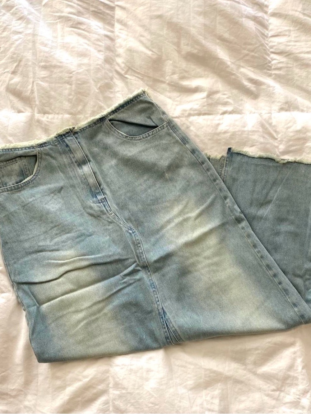Mid-Low Rise Light Blue Washed Denim Maxi Skirt